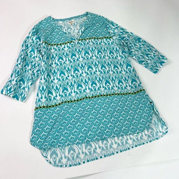 Hatley Swim Coverup Womens XL Turquoise Tunic Ikat Swimsuit Bathing Suit Blue - Picture 1 of 8